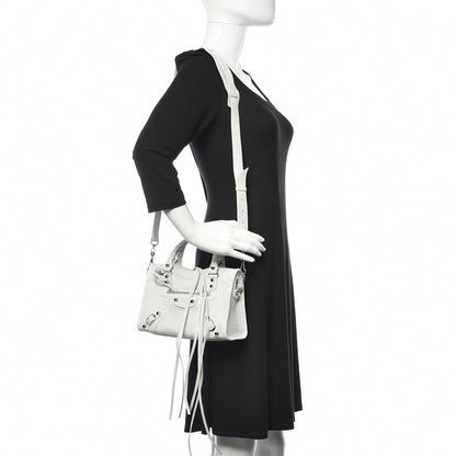 Balenciaga Matte Supple Lambskin Crocodile Embossed Classic Silver Hardware Mini City White 2 of 10