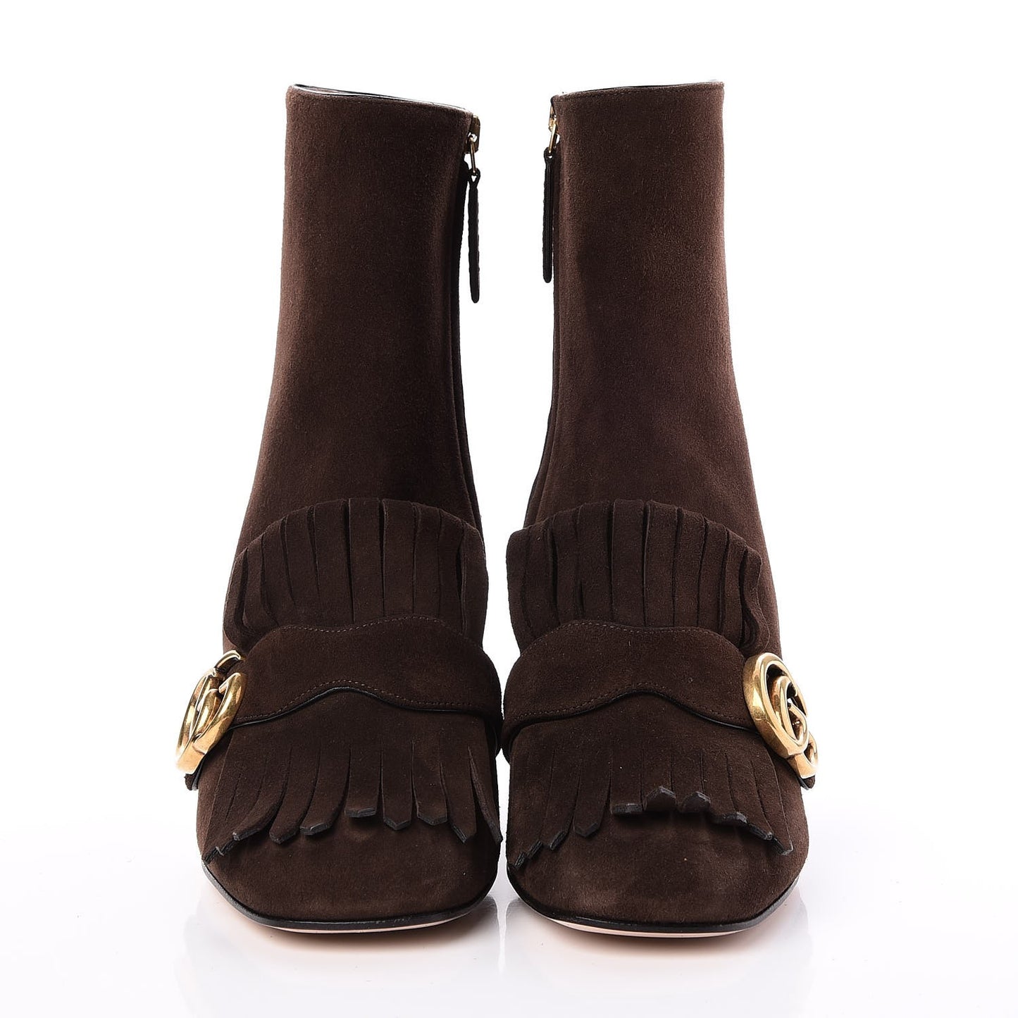 Kid Scamosciato GG Marmont Fringe 75mm Ankle Boots 38 Cocoa