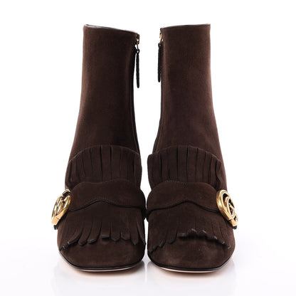 Gucci Kid Scamosciato GG Marmont Fringe 75mm Ankle Boots 38 Cocoa 2 of 8