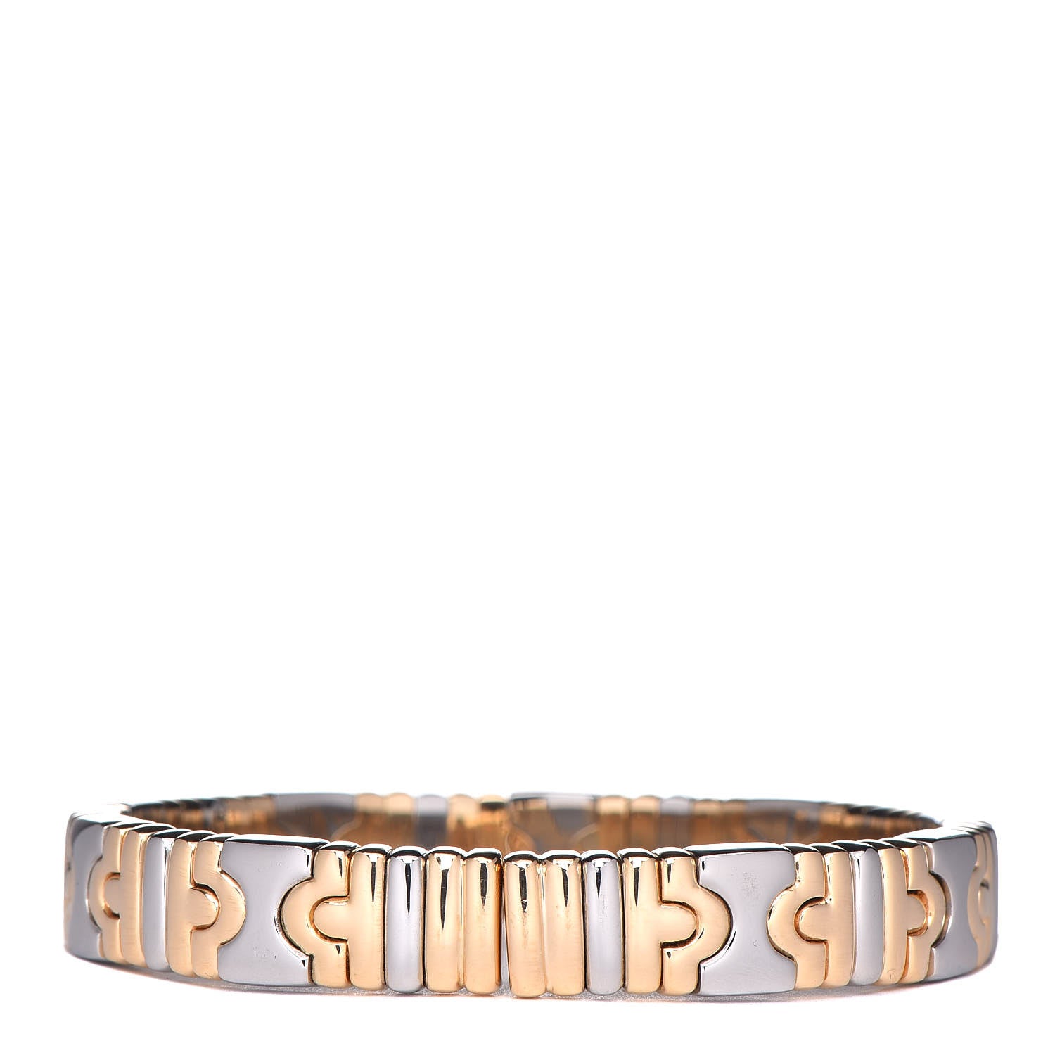 Bulgari 18K Yellow Gold Stainless Steel 10mm Parentesi Cuff Bracelet 3 of 5