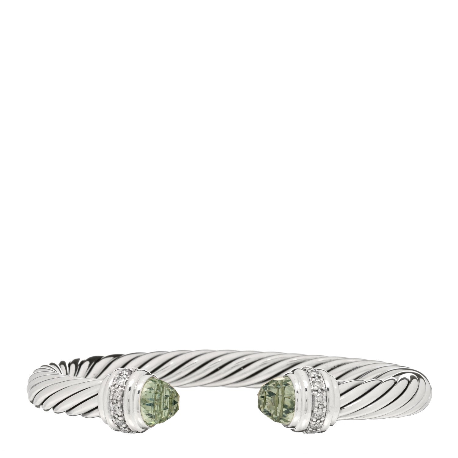 David Yurman Sterling Silver Diamond Prasiolite 7mm Cable Classics Bracelet 1 of 4