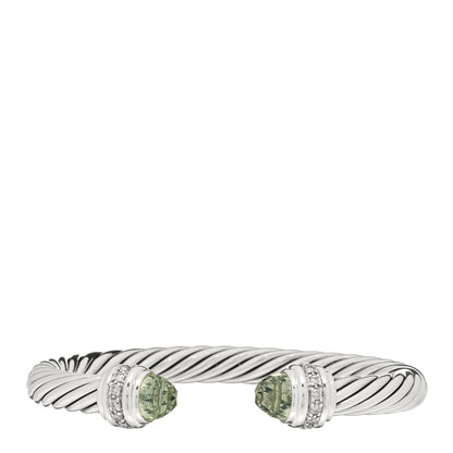 David Yurman Sterling Silver Diamond Prasiolite 7mm Cable Classics Bracelet 1 of 4