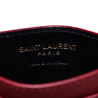 Saint Laurent Grain De Poudre Matelasse Chevron Monogram Credit Card Case New Red 6 of 9