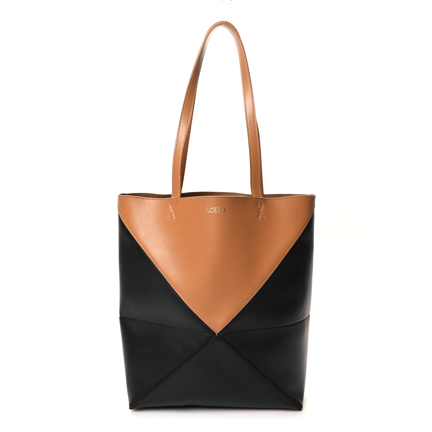 Loewe Shiny Calfskin Medium Puzzle Fold Tote Warm Desert Black 1 of 9