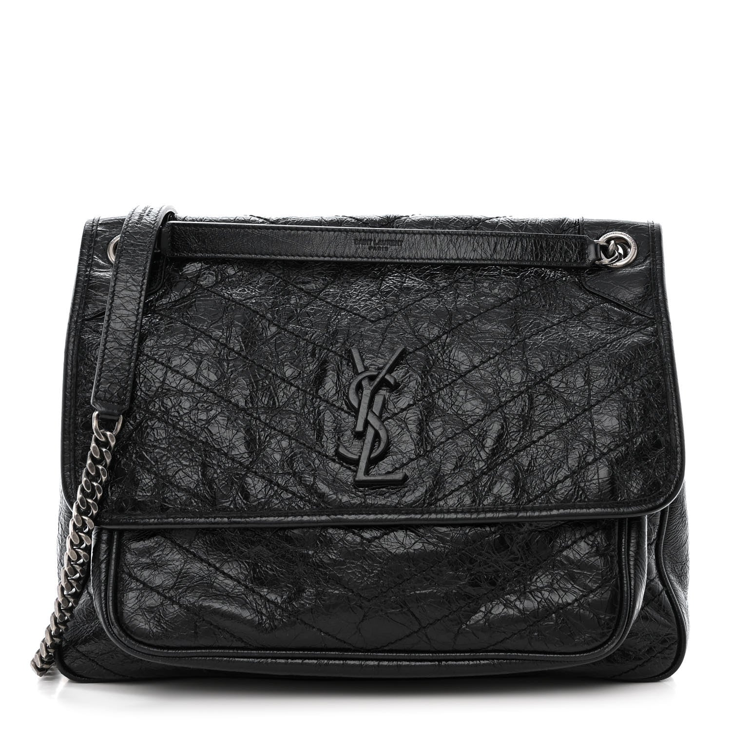 Saint Laurent Crinkled Calfskin Matelasse Monogram Large Niki Chain Satchel Black 1 of 10