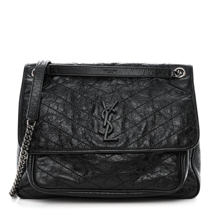 Saint Laurent Crinkled Calfskin Matelasse Monogram Large Niki Chain Satchel Black 1 of 10