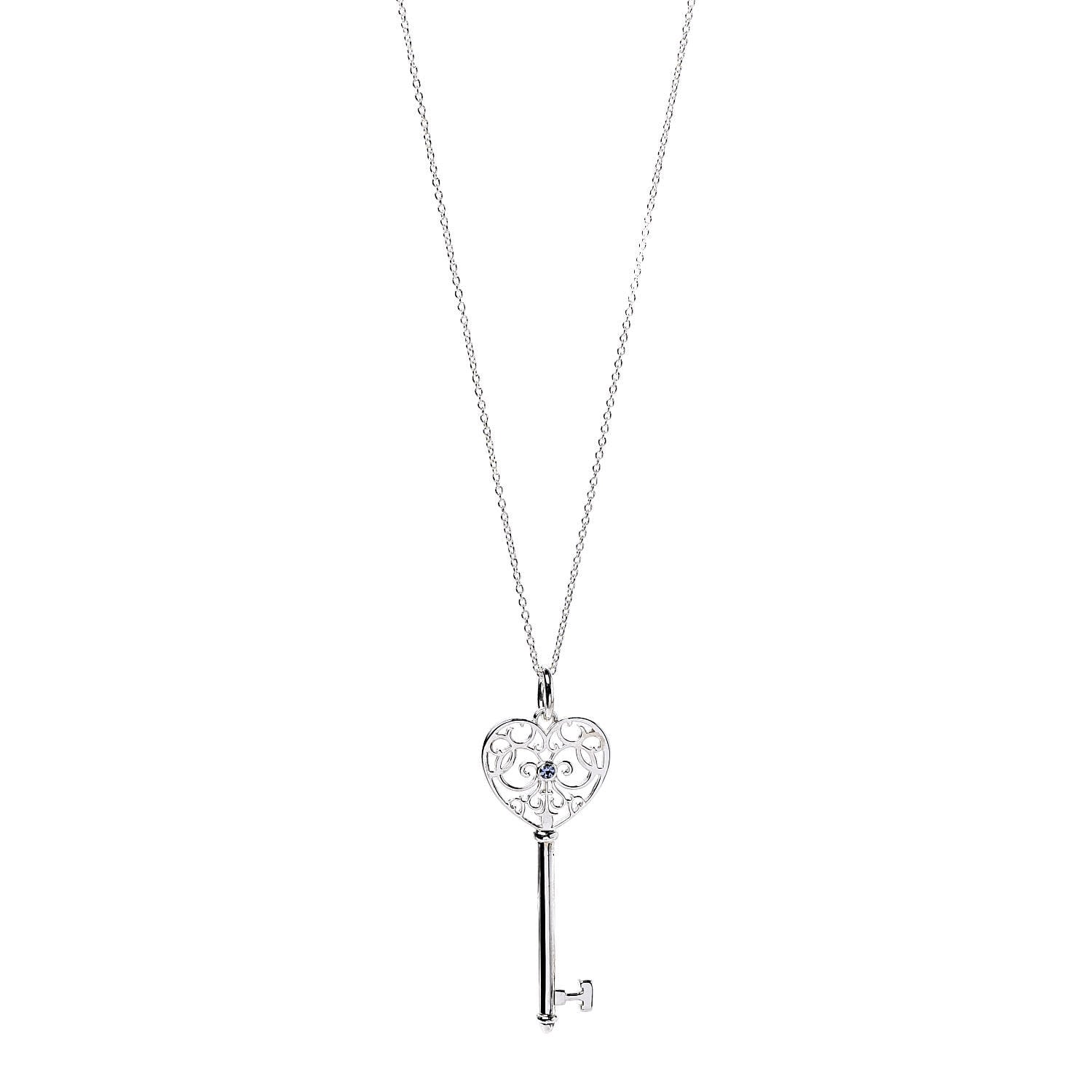 Tiffany Sterling Silver Blue Sapphire Enchant Heart Key Pendant Necklace 1 of 7
