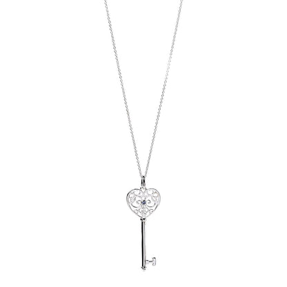 Tiffany Sterling Silver Blue Sapphire Enchant Heart Key Pendant Necklace 1 of 7