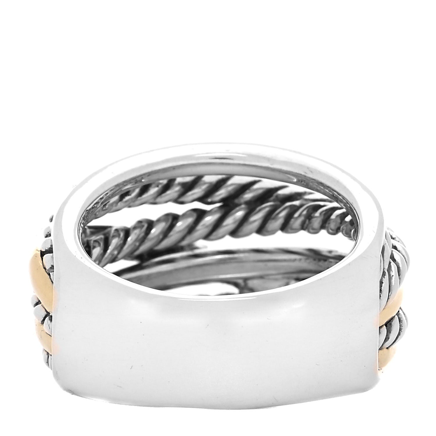 David Yurman Sterling Silver 14K Yellow Gold Wide Crossover Ring 60 9 3 of 4