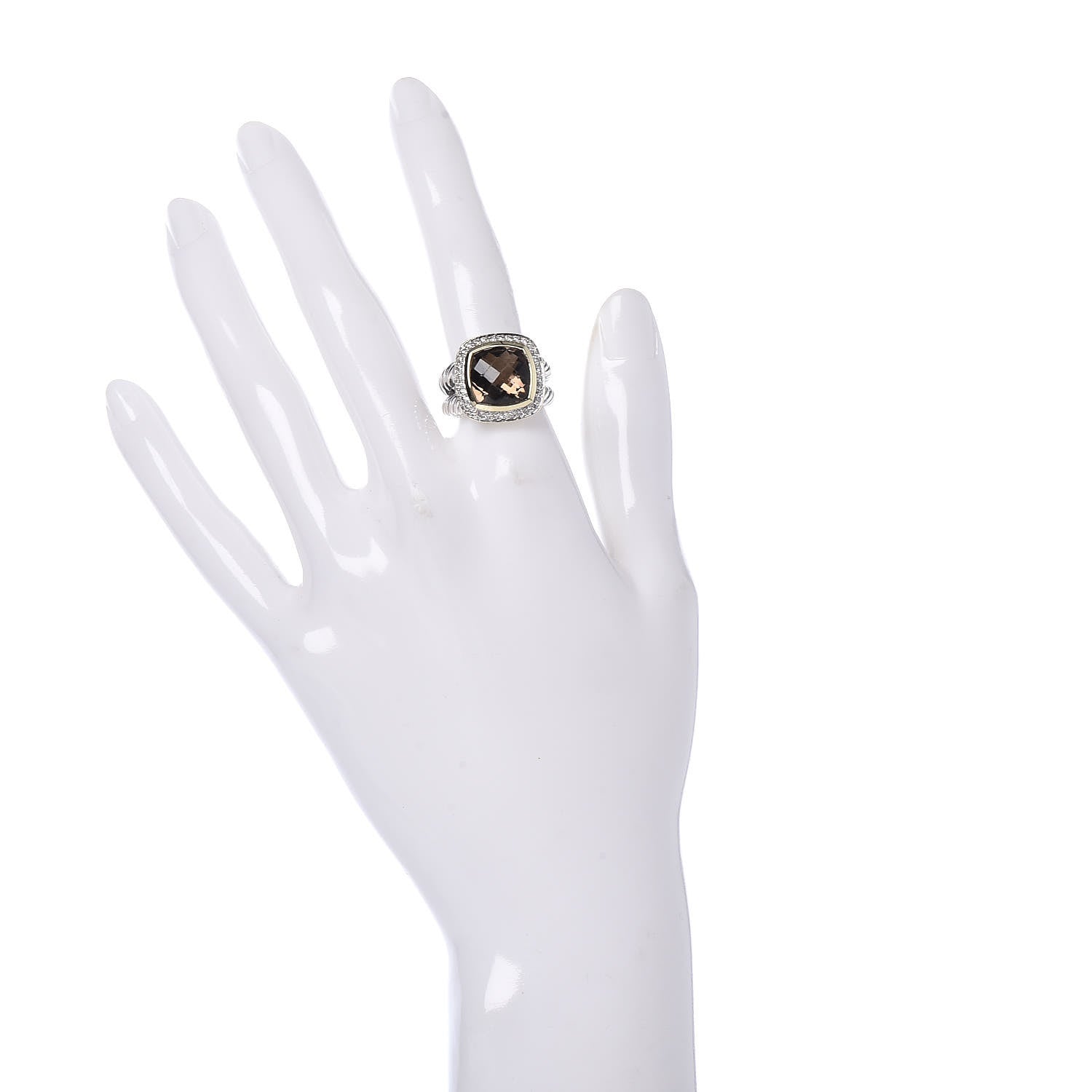 David Yurman Sterling Silver 18K Yellow Gold Diamond Smoky Quartz 11mm Albion Ring 54 6.75 2 of 5