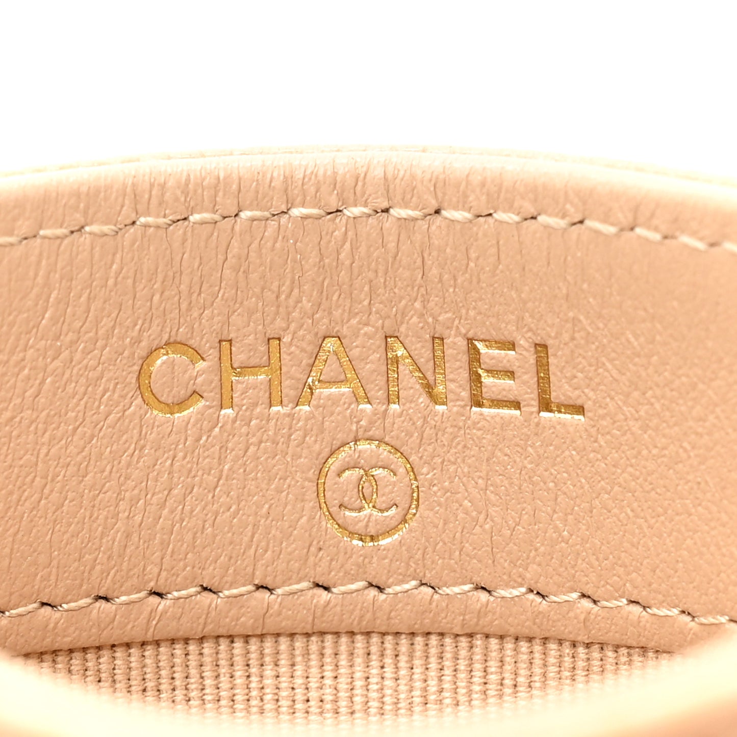 Caviar Quilted Crystal Card Holder Beige
