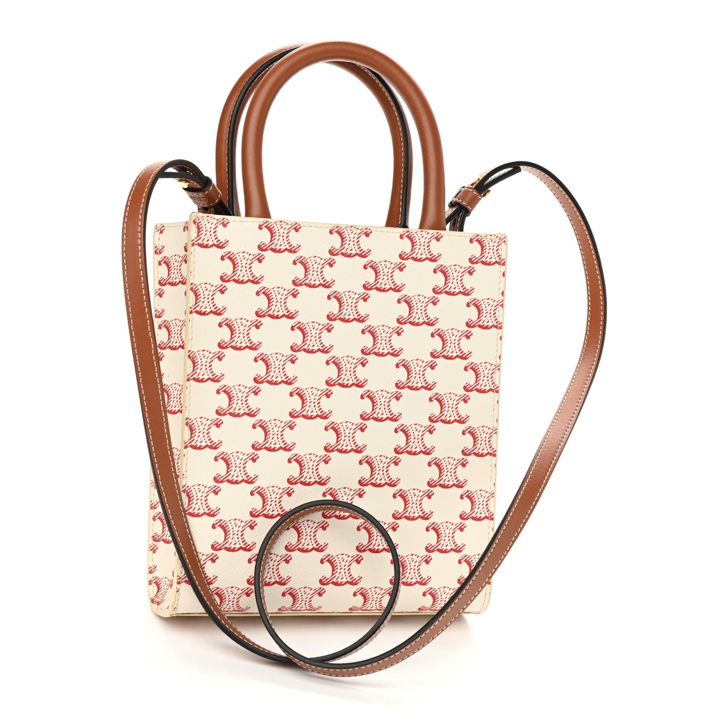 Triomphe Canvas Calfskin Mini Vertical Cabas White Red