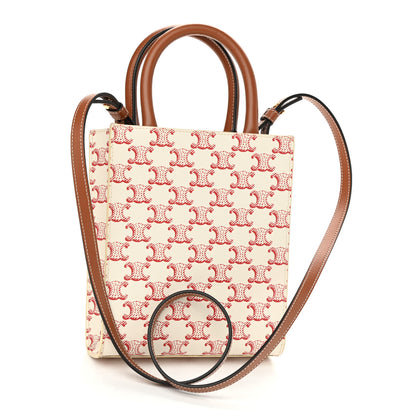 Celine Triomphe Canvas Calfskin Mini Vertical Cabas White Red 3 of 8