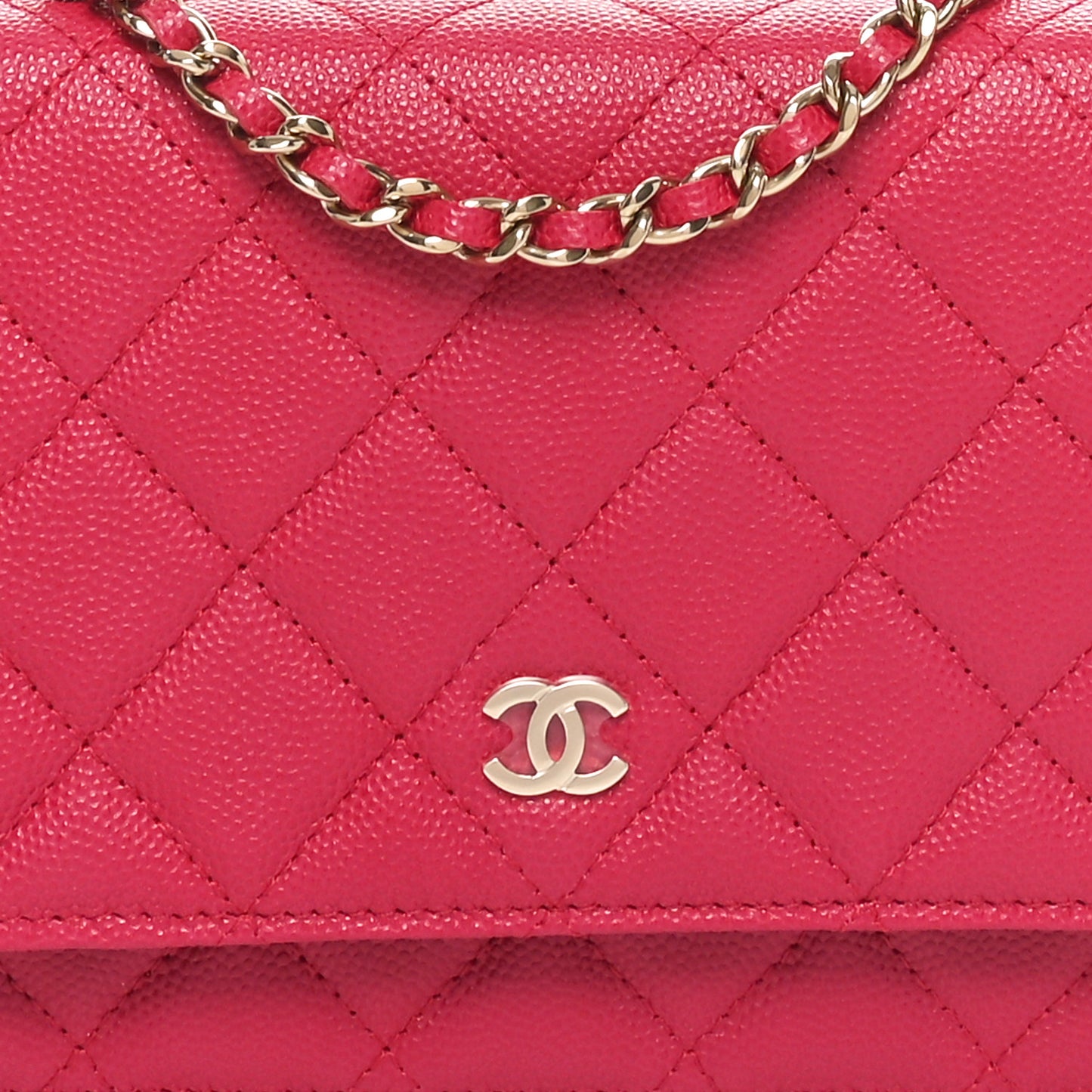 Caviar Quilted Wallet on Chain WOC Dark Pink