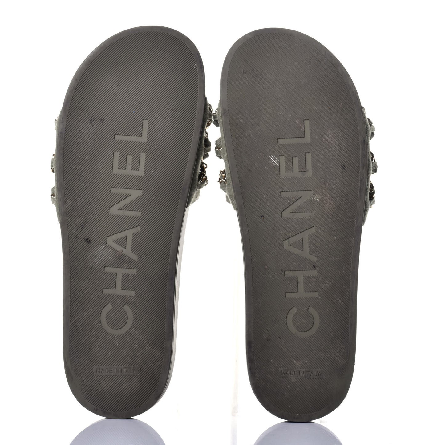 Canvas Chain Flat Sandals 41 Khaki