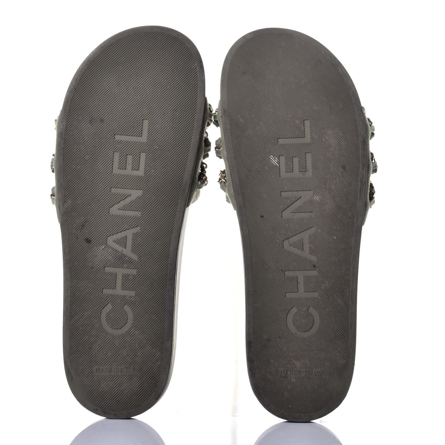Chanel Canvas Chain Flat Sandals 41 Khaki 5 of 9