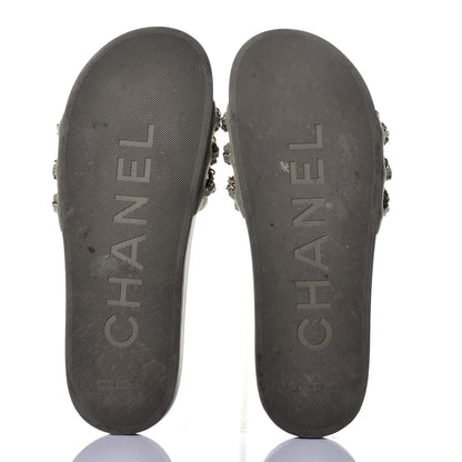 Chanel Canvas Chain Flat Sandals 41 Khaki 5 of 9