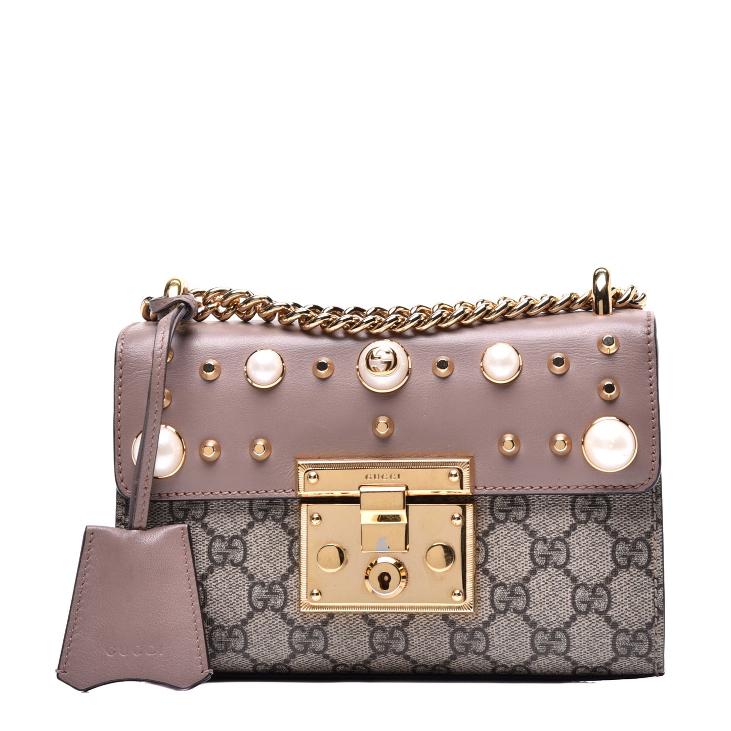GG Supreme Monogram Studded Small Padlock Shoulder Bag Porcelain Rose