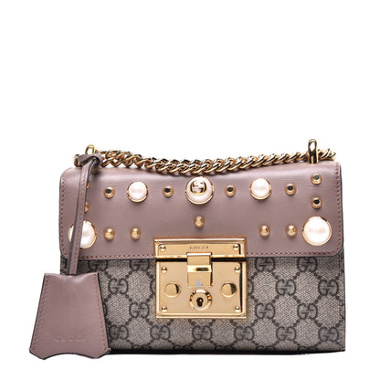 Gucci GG Supreme Monogram Studded Small Padlock Shoulder Bag Porcelain Rose 1 of 11