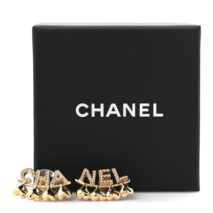 Chanel Crystal Heart Cha-Nel Logo Earrings Gold 5 of 5
