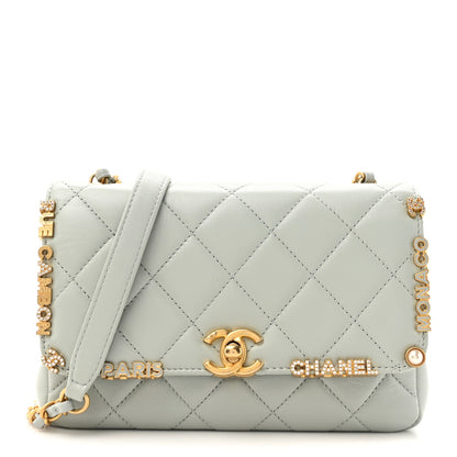 Chanel Lambskin Enamel Strass Quilted Mini Paris Monaco Flap Light Grey Light Grey 1 of 11