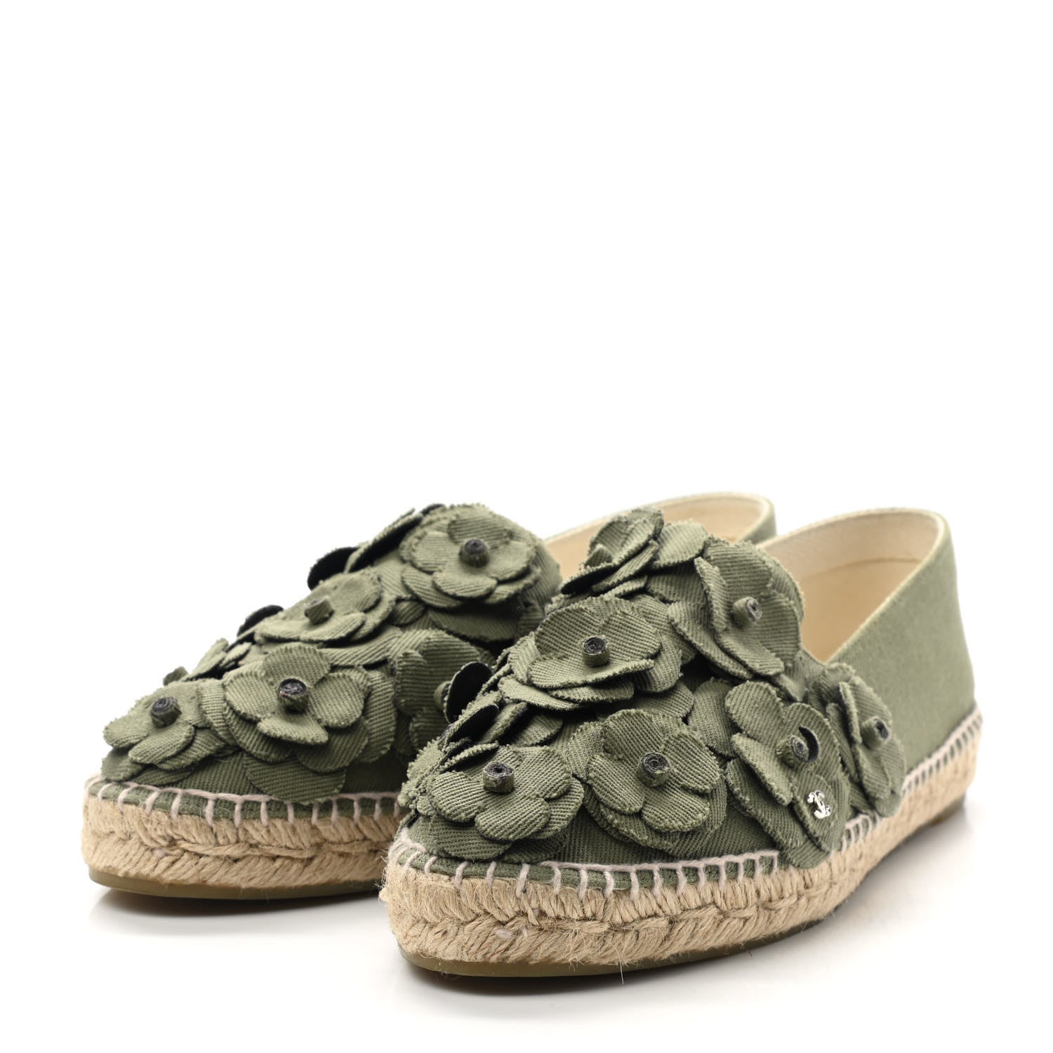 Chanel Fabric Camellia CC Espadrilles 40 Khaki 3 of 10