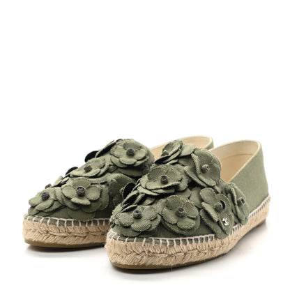 Chanel Fabric Camellia CC Espadrilles 40 Khaki 3 of 10