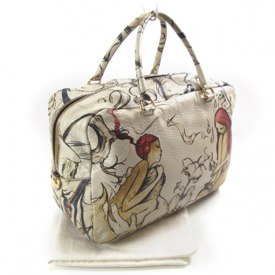 Prada X JAMES JEAN Cervo Lux Fairy Print Large Double Handle Boston Bag Prugna 3 of 12