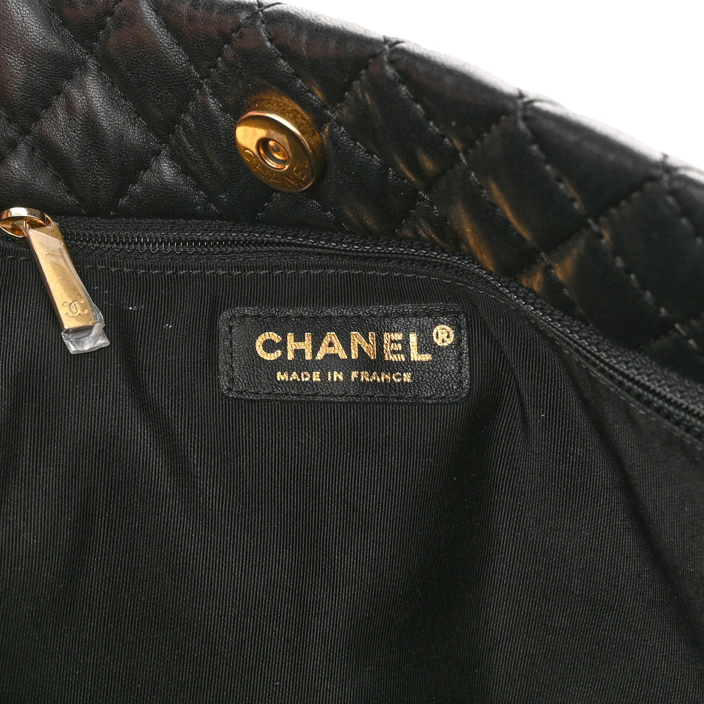 Lambskin Quilted Large Fluffy CC Shopping Tote Black
