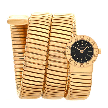 Bulgari 18K Yellow Gold 19mm Serpenti Tubogas Double Spiral Quartz Watch Black 1 of 5