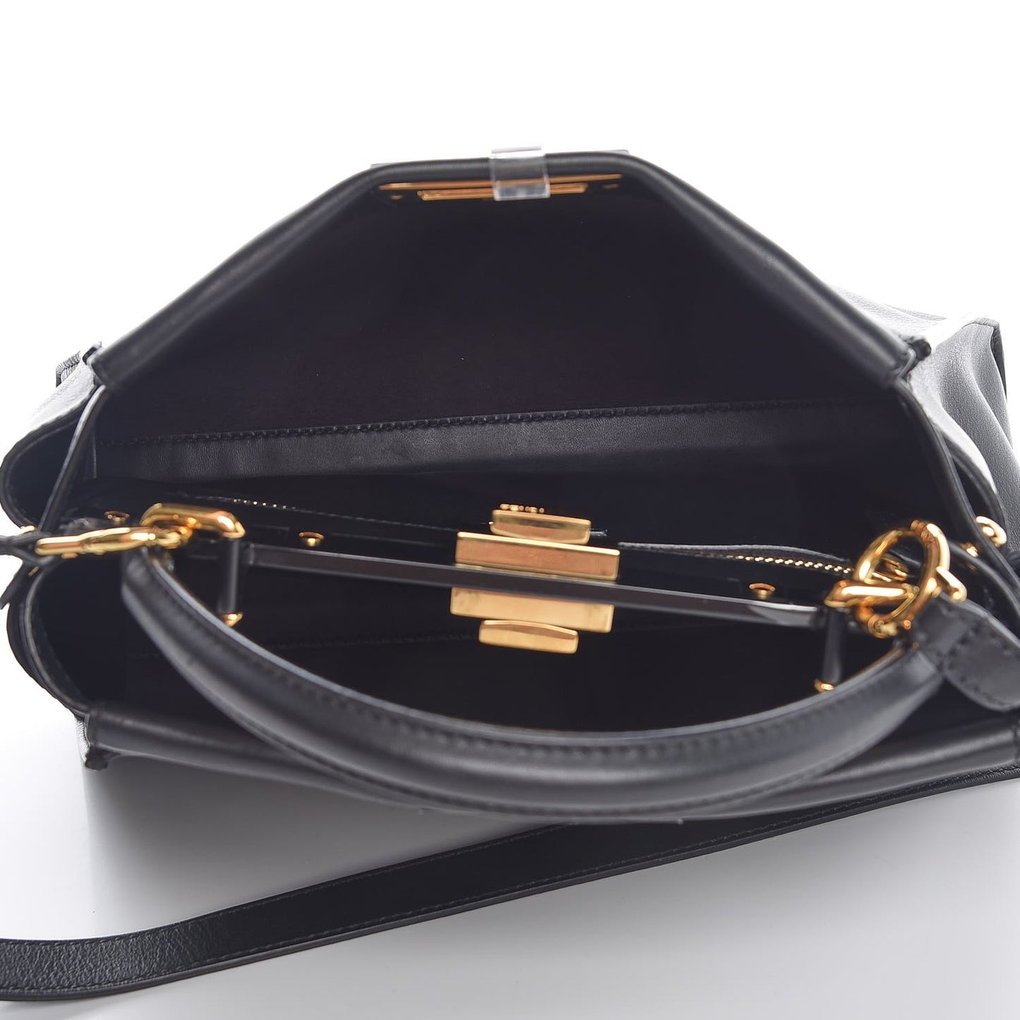 Vitello Seta Shiny Nappa Medium Peekaboo Iconic Satchel Black