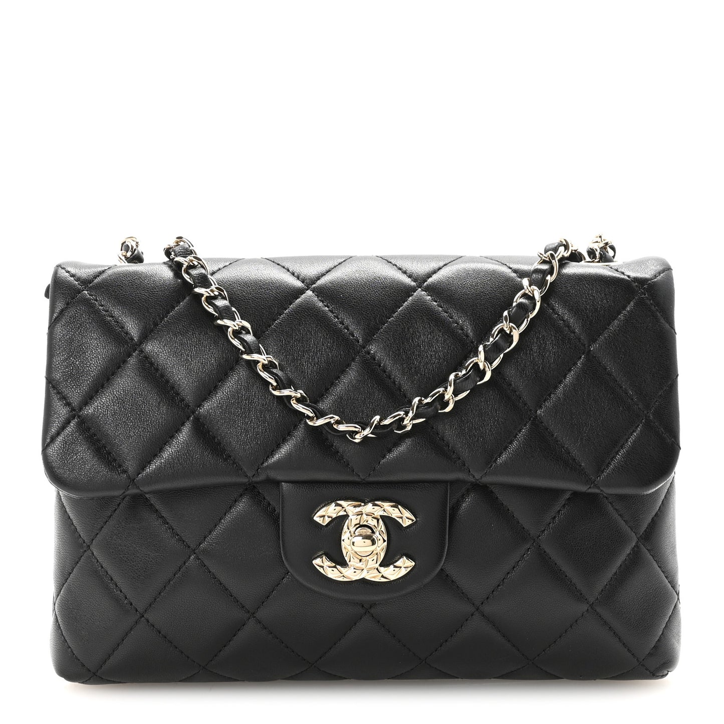 Lambskin Quilted CC Pocket Clutch With Chain Black