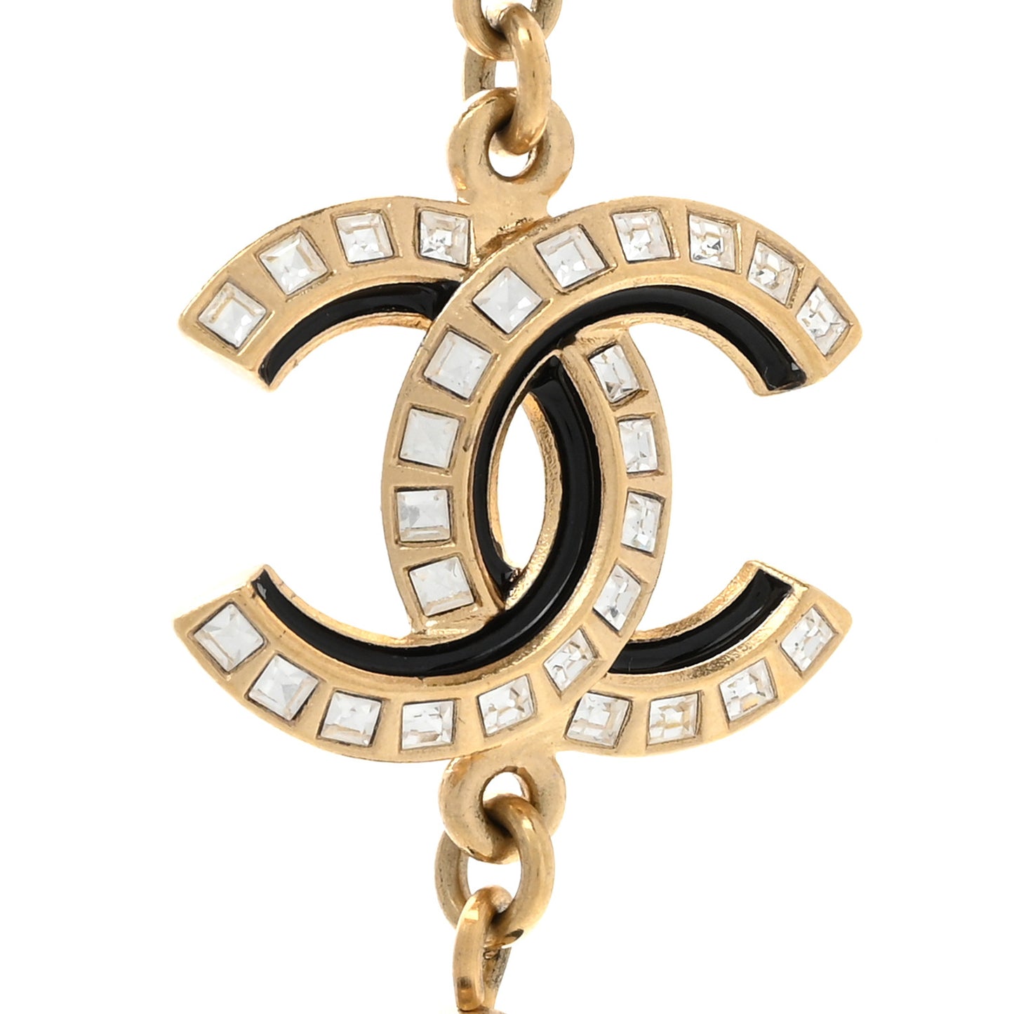 Pearl Baguette Crystal Enamel CC Short Necklace Gold Black