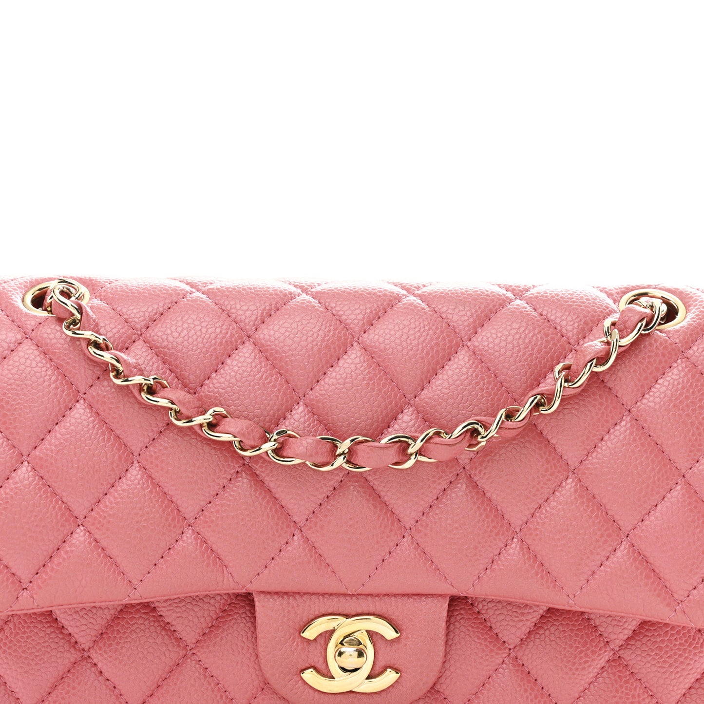 Iridescent Caviar Quilted Medium Double Flap Dark Pink