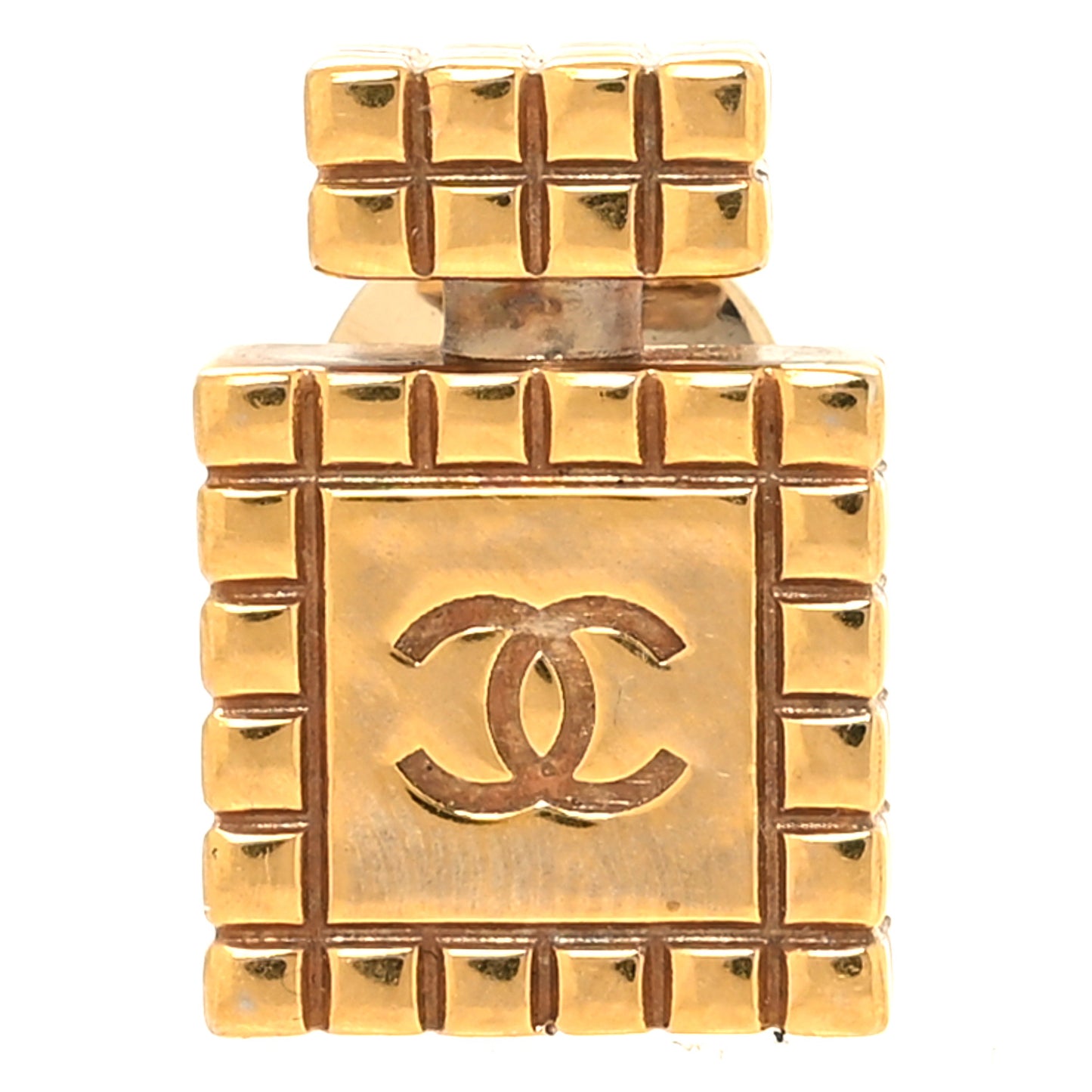 Metal Quilted CC Perfume Brooch Gold