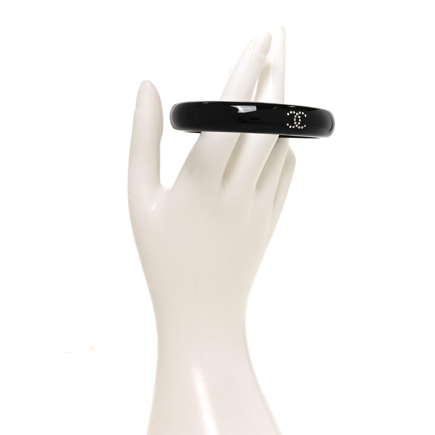 Chanel Resin Crystal CC Bangle Bracelet Black 2 of 4