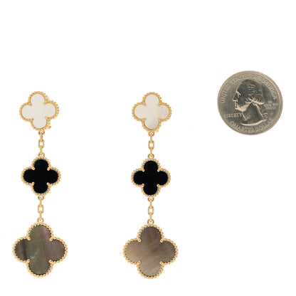 Van Cleef & Arpels 18K Yellow Gold Mother of Pearl Black Onyx 3 Motifs Magic Alhambra Earrings 2 of 5