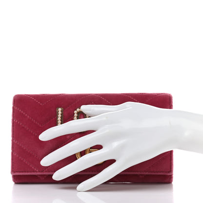 Gucci Velvet Matelasse Pearl Love Embroidered GG Marmont Wallet Light Raspberry Rose 2 of 7