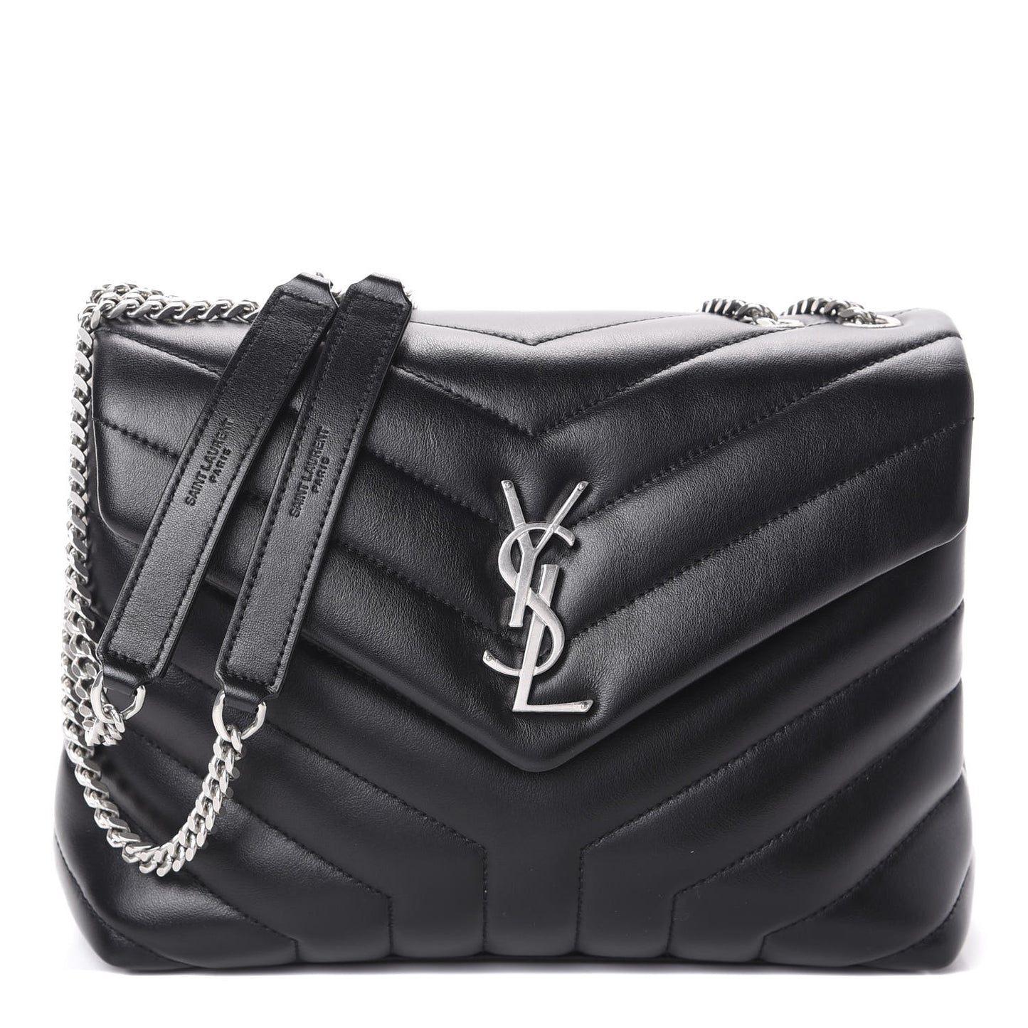 Calfskin Y Quilted Monogram Small Loulou Chain Satchel Black