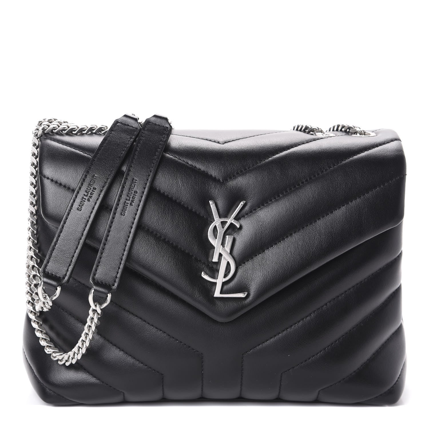 Saint Laurent Calfskin Y Quilted Monogram Small Loulou Chain Satchel Black 1 of 8