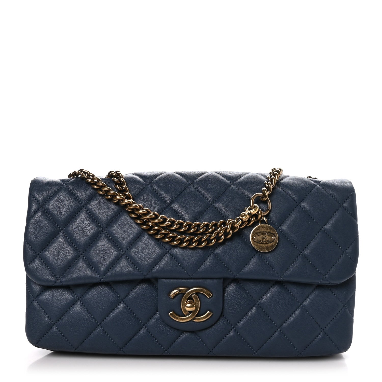 Chanel Calfskin Quilted Medium CC Crown Flap Blue 1 of 10