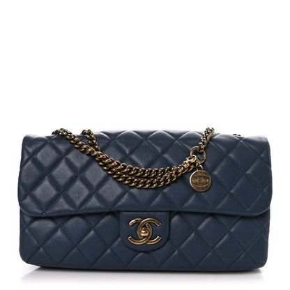 Chanel Calfskin Quilted Medium CC Crown Flap Blue 1 of 10