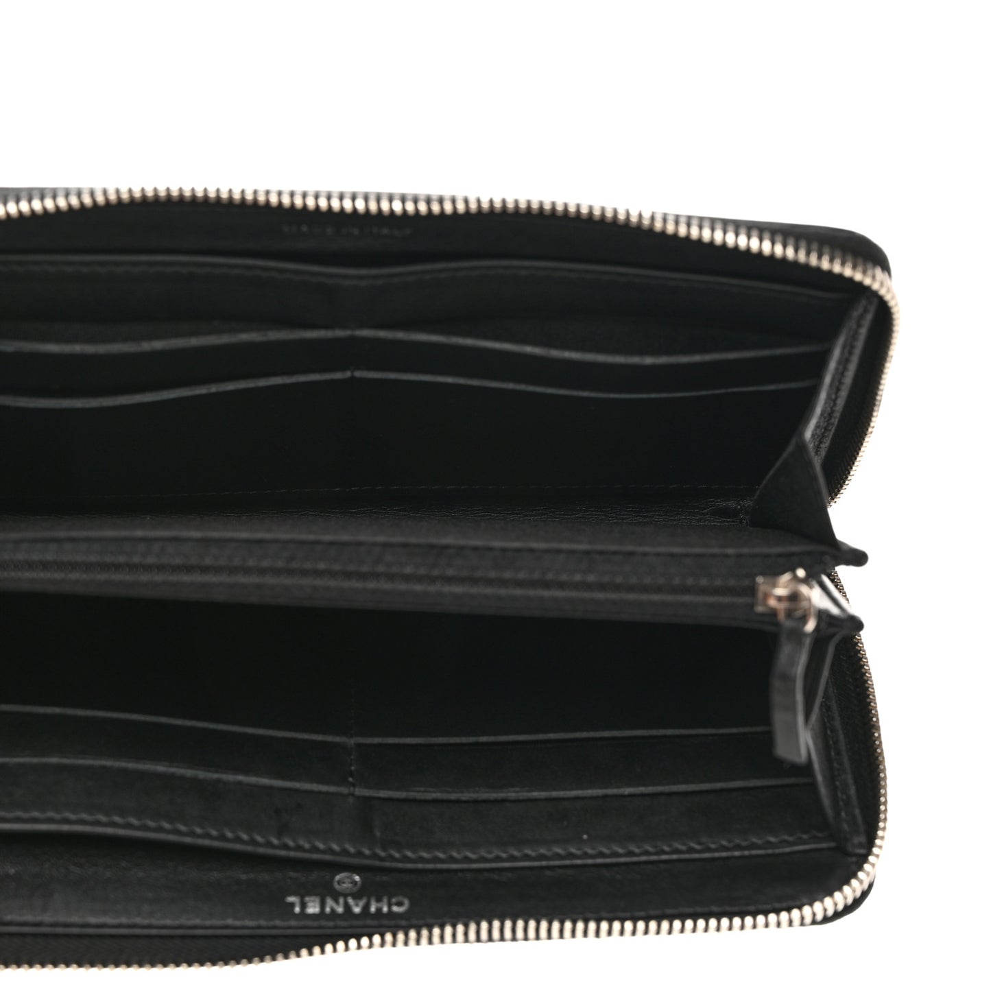 Lambskin Camellia Embossed Large Zip Around Gusset Wallet Black