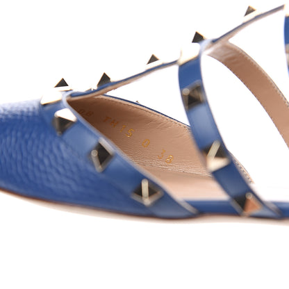 Valentino Garavani Pebbled Calfskin Rockstud Flat Cage Mules 38 Light Ocean 8 of 11