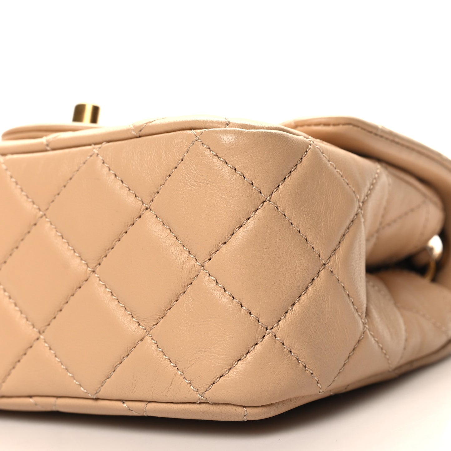 Lambskin Quilted Mini Pearl Crush Flap Beige
