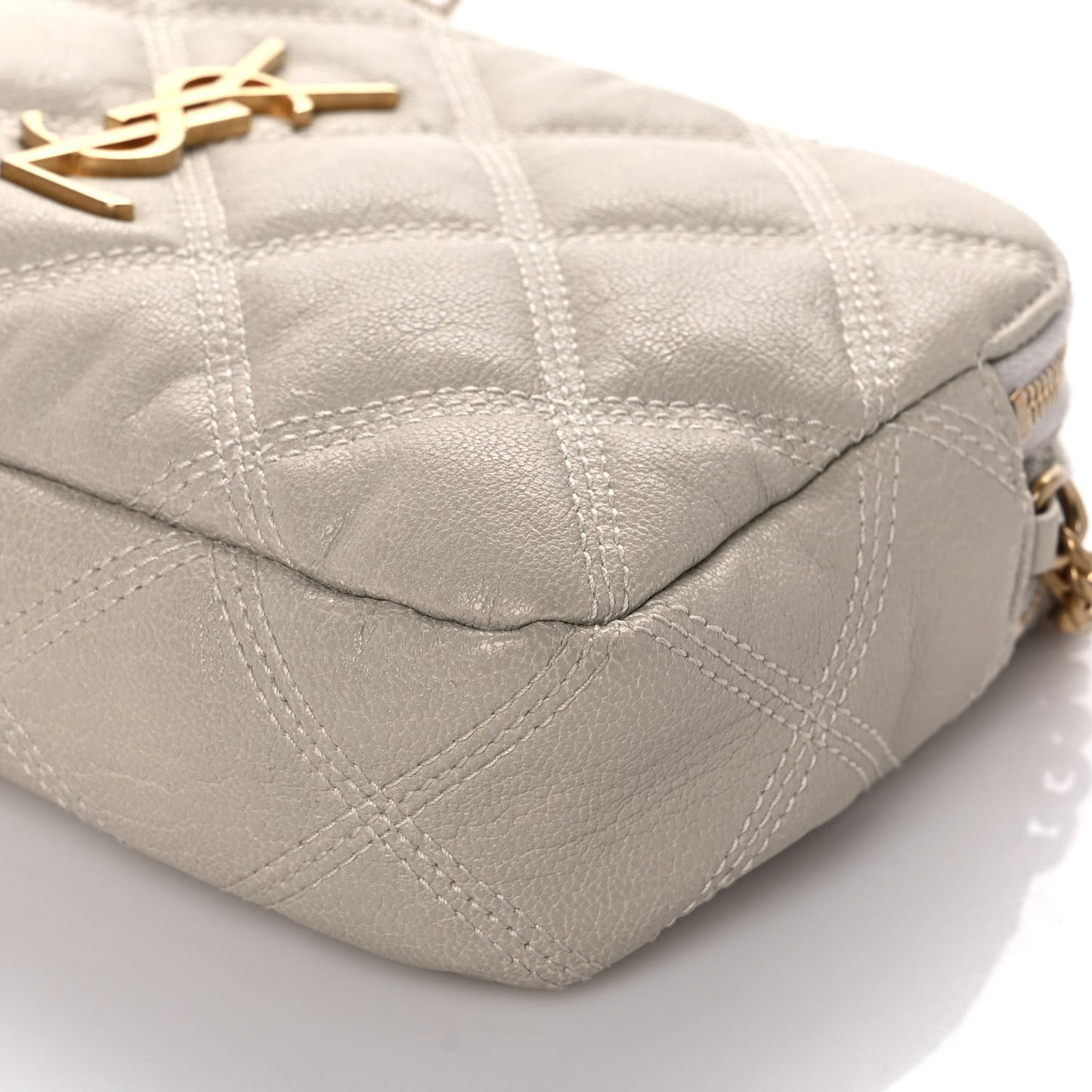 Grained Lambskin Quilted Mini Becky Double Zip Bag Vintage White