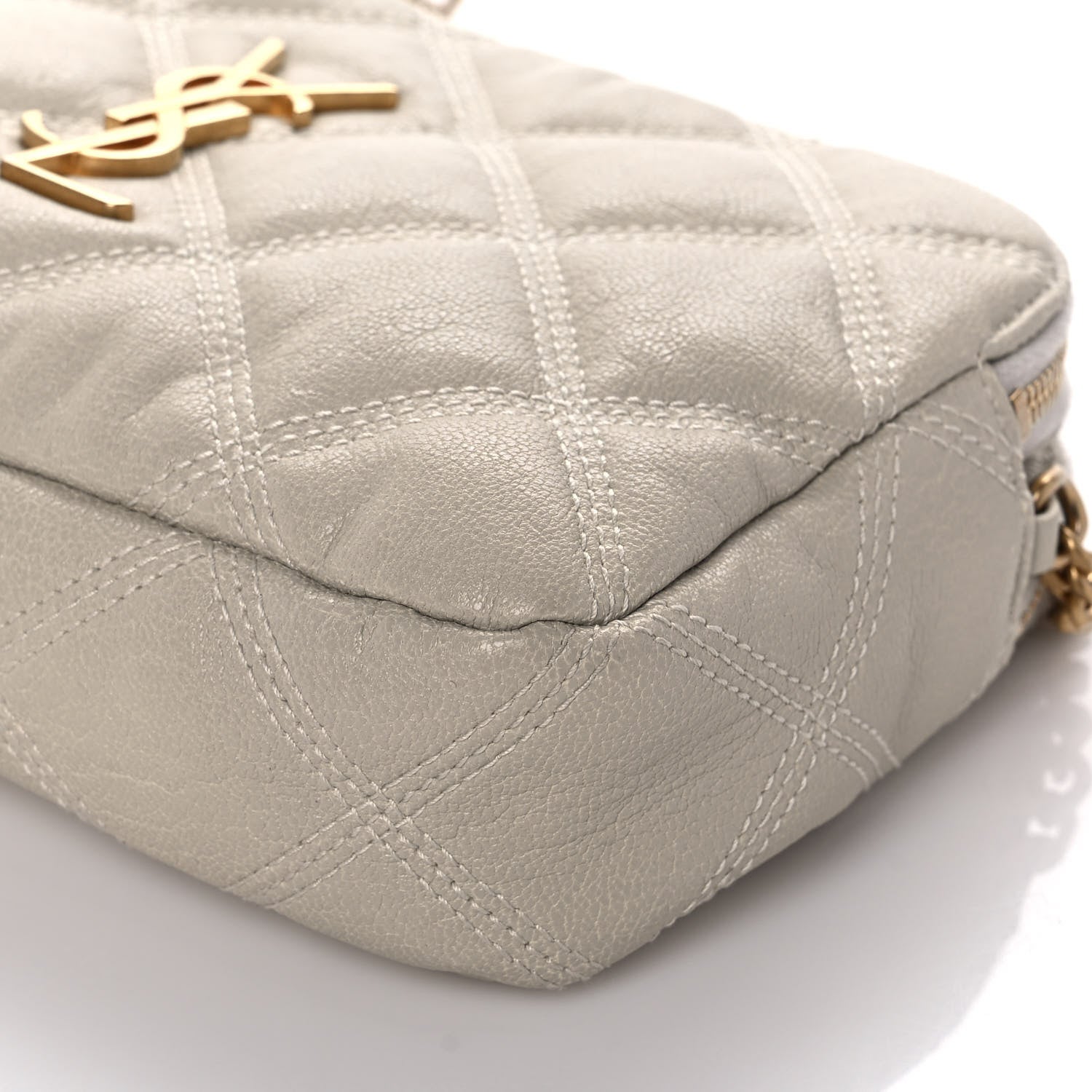 Saint Laurent Grained Lambskin Quilted Mini Becky Double Zip Bag Vintage White 9 of 13