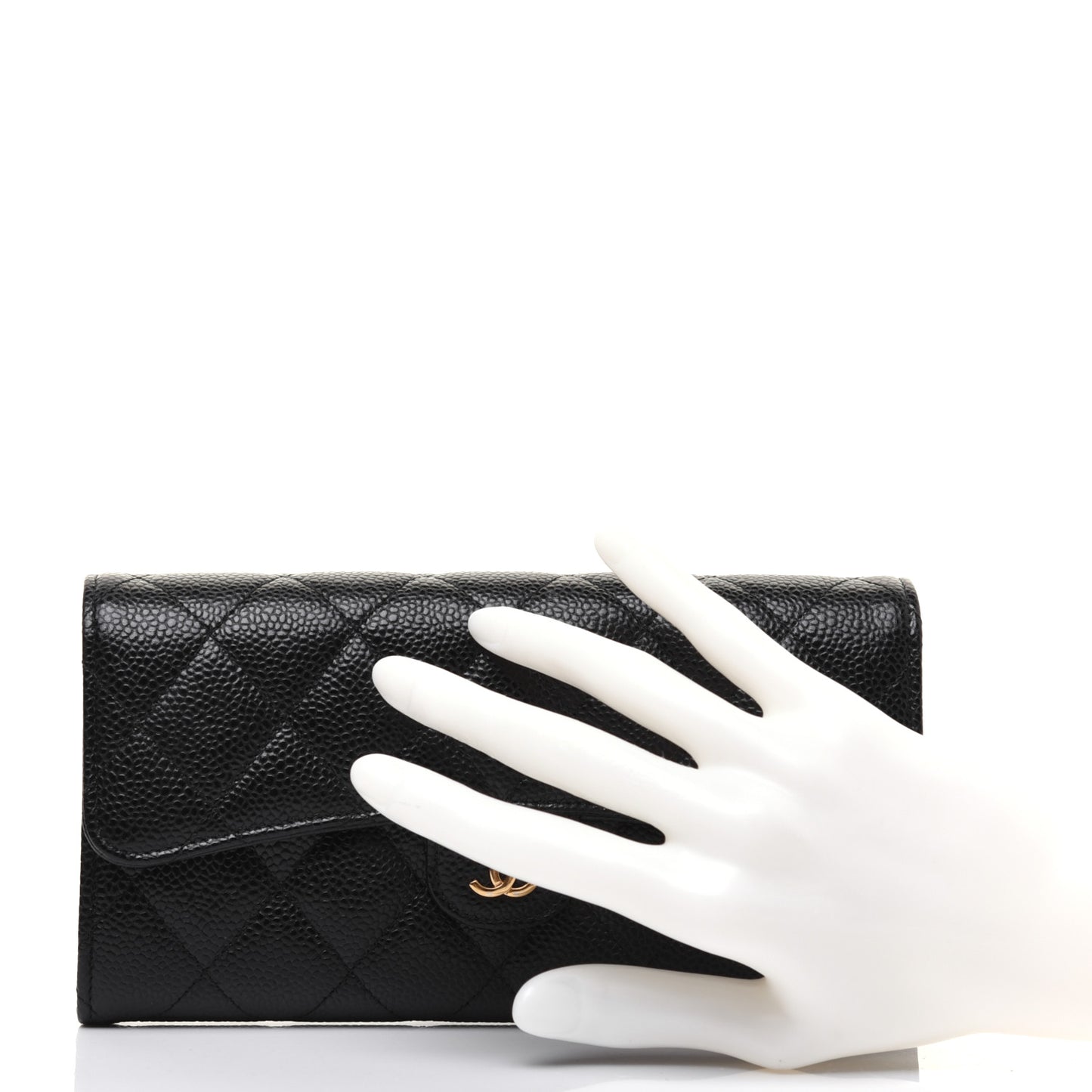 Caviar Quilted Large Gusset Flap Wallet Black