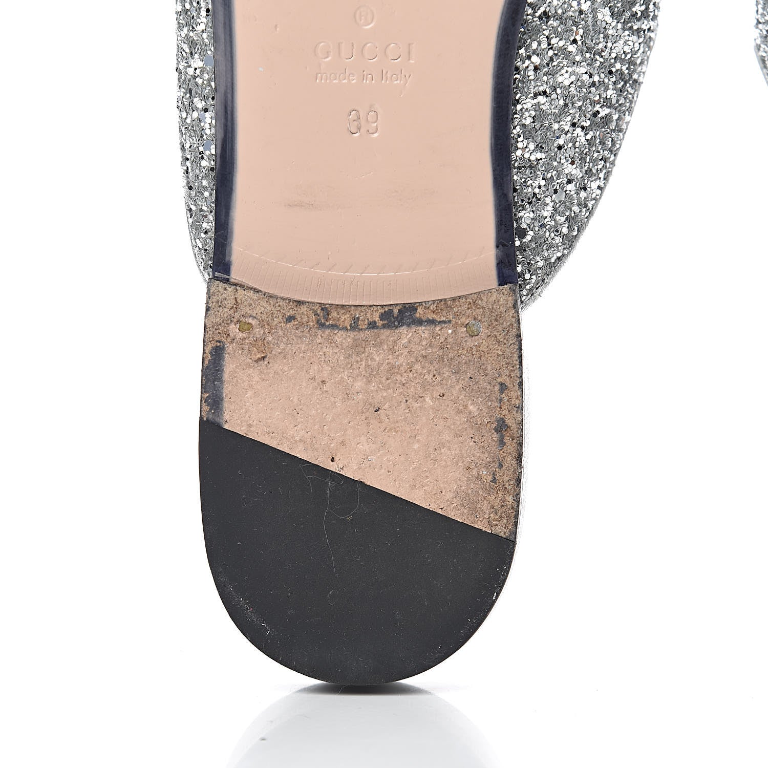 Gucci Glitter Womens Princetown Slippers 39 Silver 12 of 15