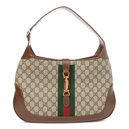 Gucci GG Supreme Monogram Azalea Calfskin Web Medium Jackie 1961 Hobo Beige Ebony Brown Sugar 1 of 11